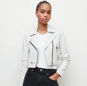 Allsaints White lamb leather elora cropped Moto jacket US 6